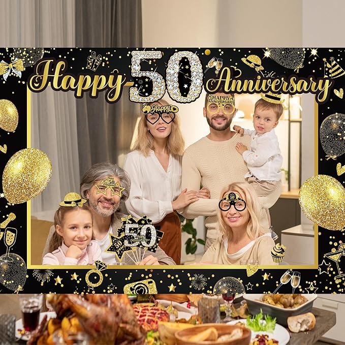 50th Wedding Anniversary Decorations Black Gold 50th Wedding Anniversary Party - Image 5