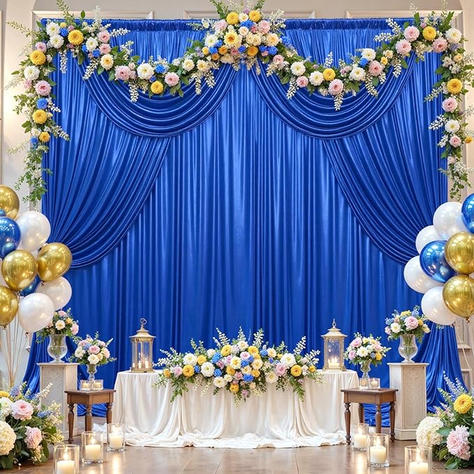 10x10 ft Royal Blue Sequin Backdrop Curtain Panels by Htper