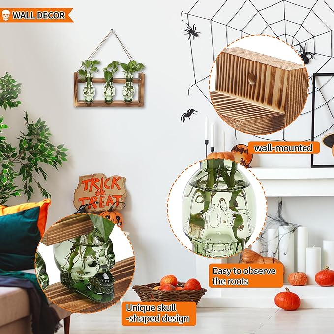 Plant Terrarium Propagation Stations Hydroponics Halloween Skull Planter Vase - Image 2