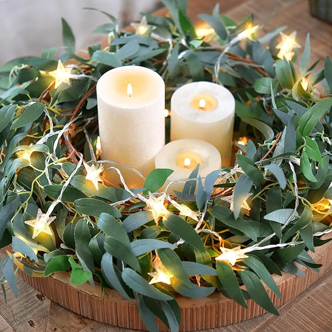 2 Mix Rustic Willow Garlands, Bendable Artificial Greenery Vine Leaves - Image 2