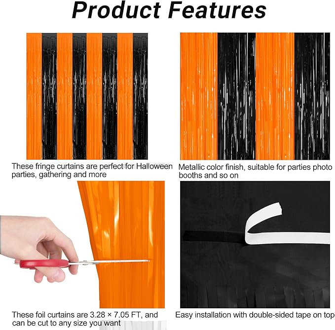 2 Pack Halloween Photo Backdrop, 3.28 FT x 7.05 FT Orange and Black Party - Image 4