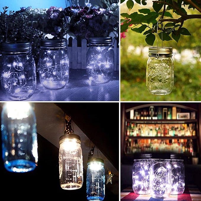 Solar Mason Jar Lid String Lights, 8 Pack 20 Led String Fairy Star Firefly Jar - Image 7