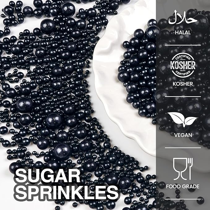 Black Pearl Sugar Sprinkles, Edible Black Sprinkles - Image 6