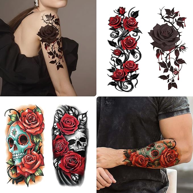 77 Sheets Skull Flower Realistic Temporary Tattoos - Image 3