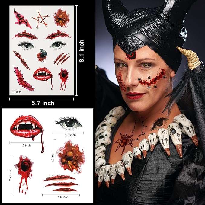 Halloween Horror Makeup Fake Scars Temporary Tattoos - Image 5