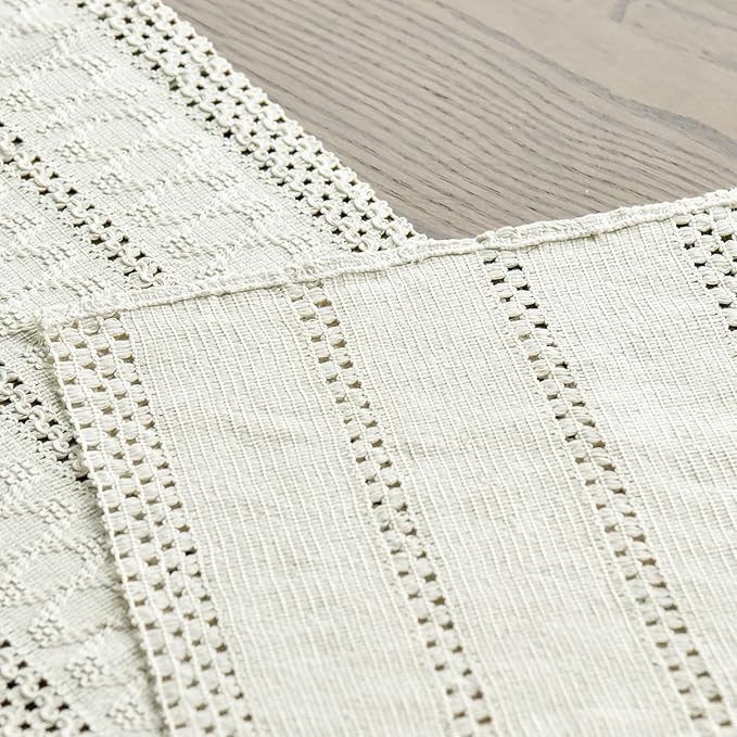 Artoid Mode Beige Farmhouse Woven Rustic Hollow Table Runner, Seasonal Holiday - Image 5