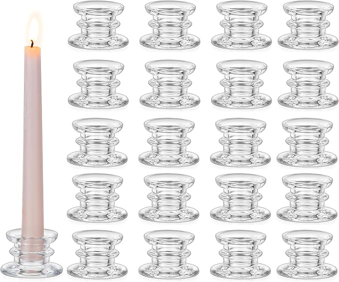 Glasseam Glass Tapered Candlestick Holders: 20Pcs Clear Taper Candle Holders by Glasseam