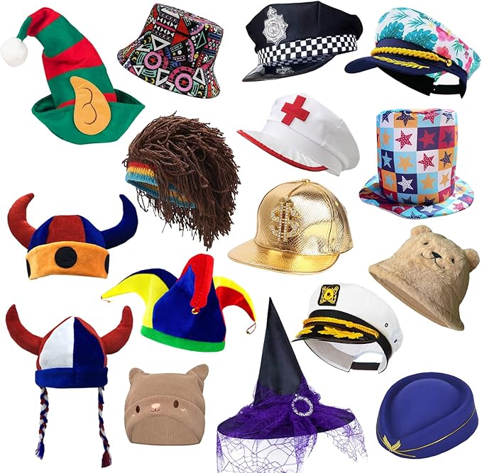 12 Assorted Funny Hats Dress Up Costume Hats Crazy Party Hat Photo Booth Props by POPCIEl