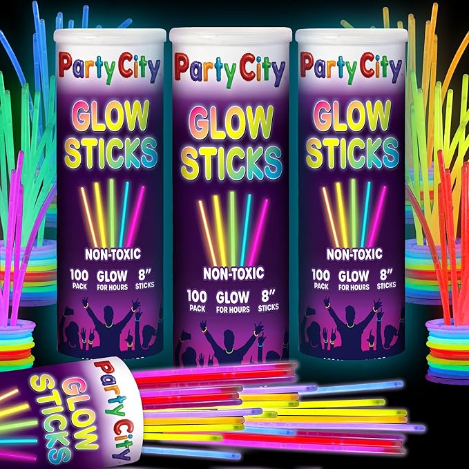 Party City 300 Glow Sticks Bulk Party Pack 8”– Neon Glow in the Dark Party by PartyCity