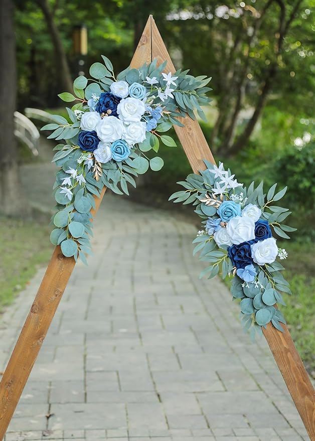 Artificial Dusty Blue Wedding Arch Flower Swags Set of 2 - Image 7