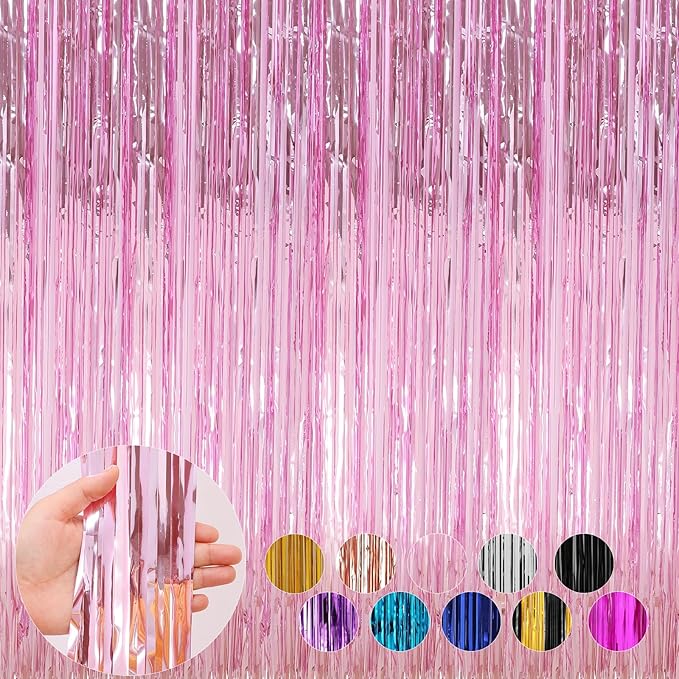 4 Pack Pink Foil Fringe Curtains Door Streamers Party Decorations 3.3 x 8.2 ft by Profasion