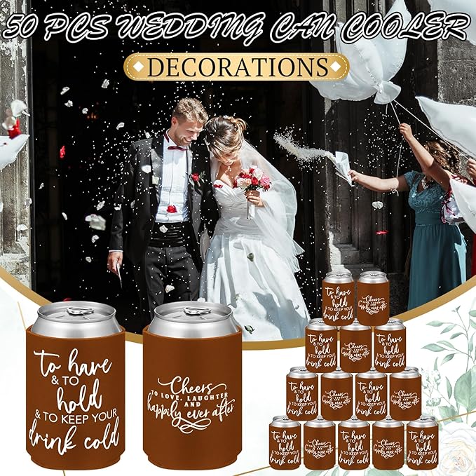 50 Pieces Chocolate Wedding Can Cooler Sleeves Bulk Engagement Party Favors - Image 2