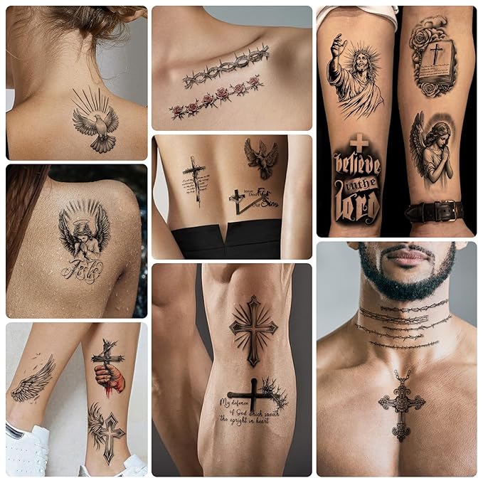 77 Sheets Christian Temporary Tattoo Adult, Religious Jesus Christ Cross Angels - Image 7