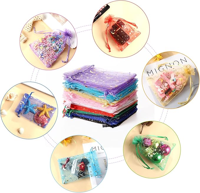 100PCS Moon Star Organza Bags, 4x6" Wedding Favors Bags - Image 2