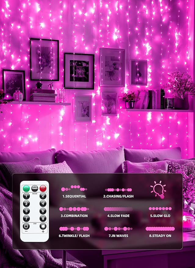 Brightown 300 LED Fairy Curtain Lights, 9.8ft x 9.8ft Curtain String Lights - Image 5