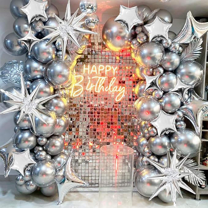 Silver Star Balloons, 22in Large Star Balloons Foil 10in 4-Pointed & Silver - Image 7