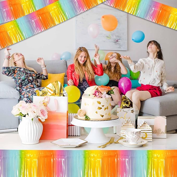 6 Pack 10 Ft Light Rainbow Foil Fringe Garland Metallic Streamers Tinsel Banner - Image 6