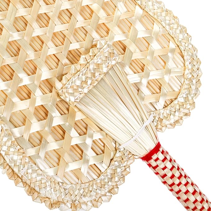 Goaste 2 Packs Hand Woven Fan, Handheld Wheat Straw Fans, Rustic Chinese Manual - Image 4