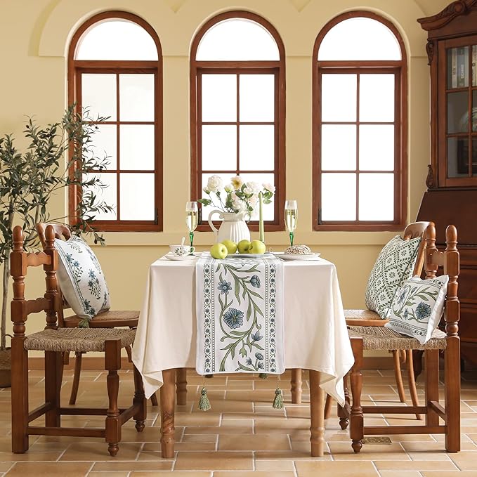 ISAENNE Designer Elegant Linen Extra Long Table Runner 118 Inches, Vintage Blue - Image 2