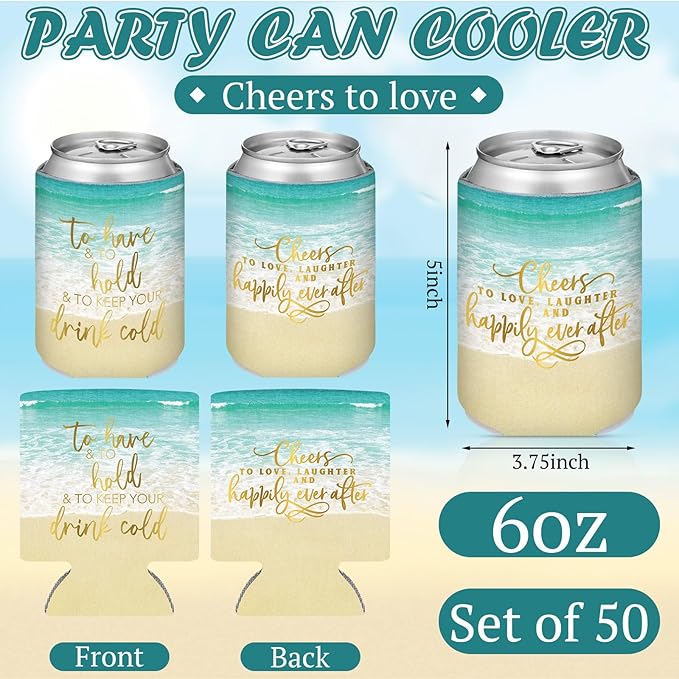 50 Pieces Beach Theme Wedding Can Cooler Bulk Engagement Party Favors - Image 6