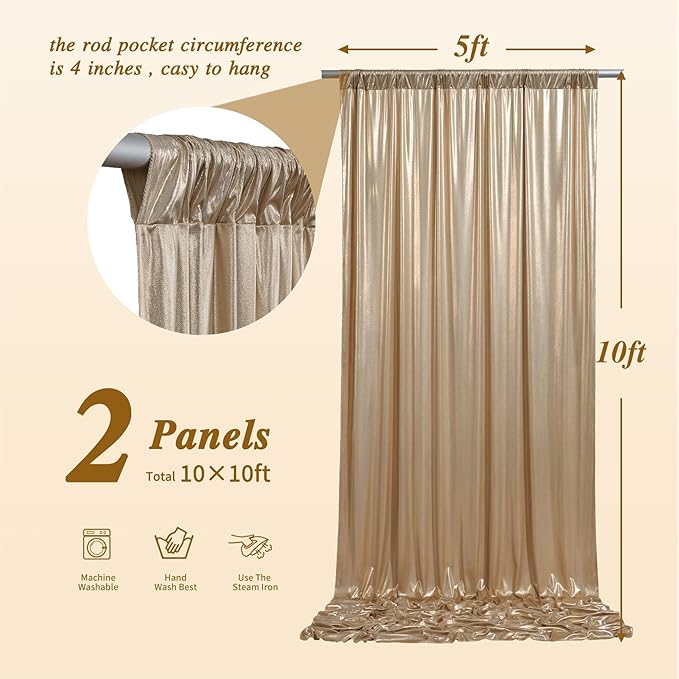 10x10 ft Champagne Sequin Backdrop Curtain Panels - Image 5