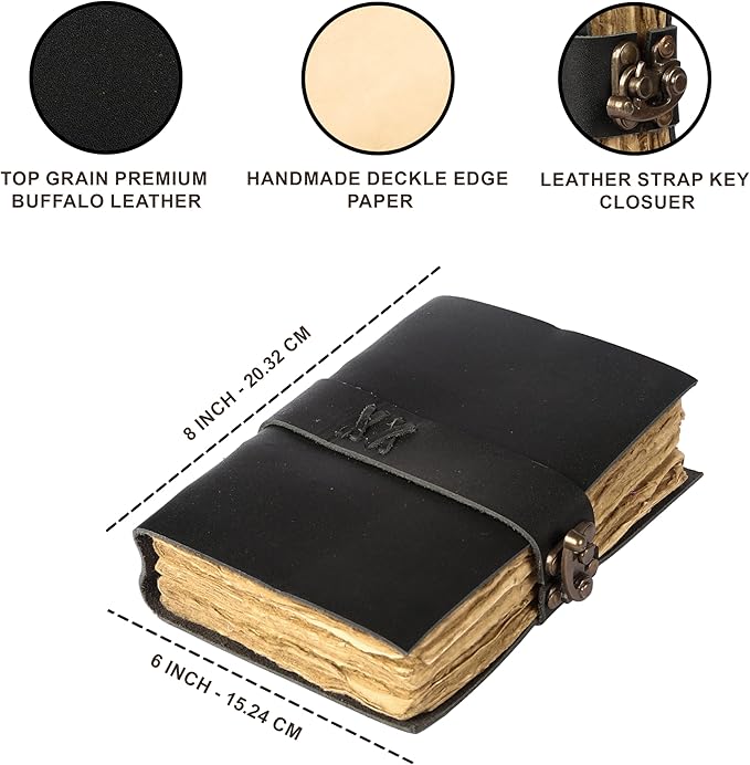Vintage Leather Journal Handmade Buffalo Non-Refillable Deckle Edge Paper – - Image 7