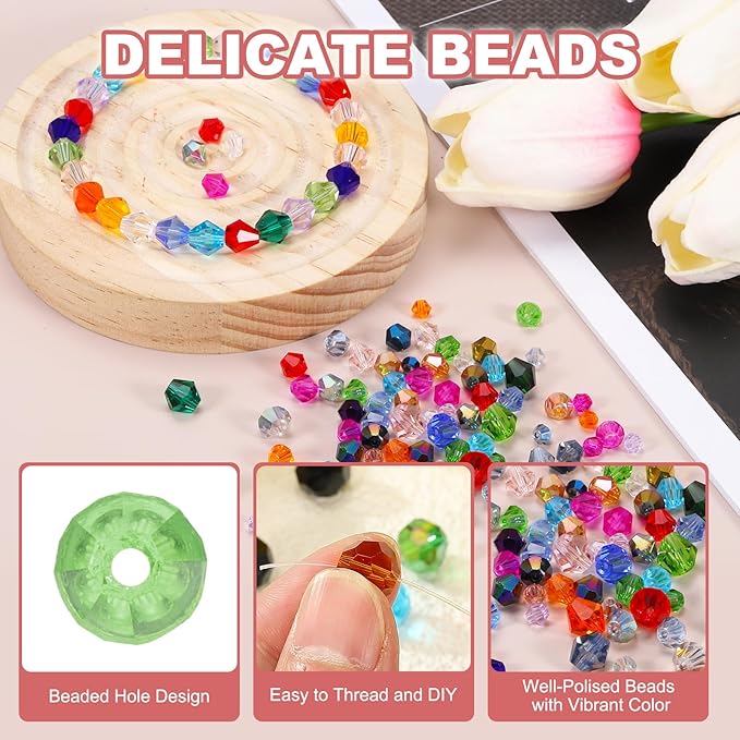 PATIKIL 1000pcs 3mm Bicone Glass Crystal Beads, Faceted Glass Spacer Beads - Image 3