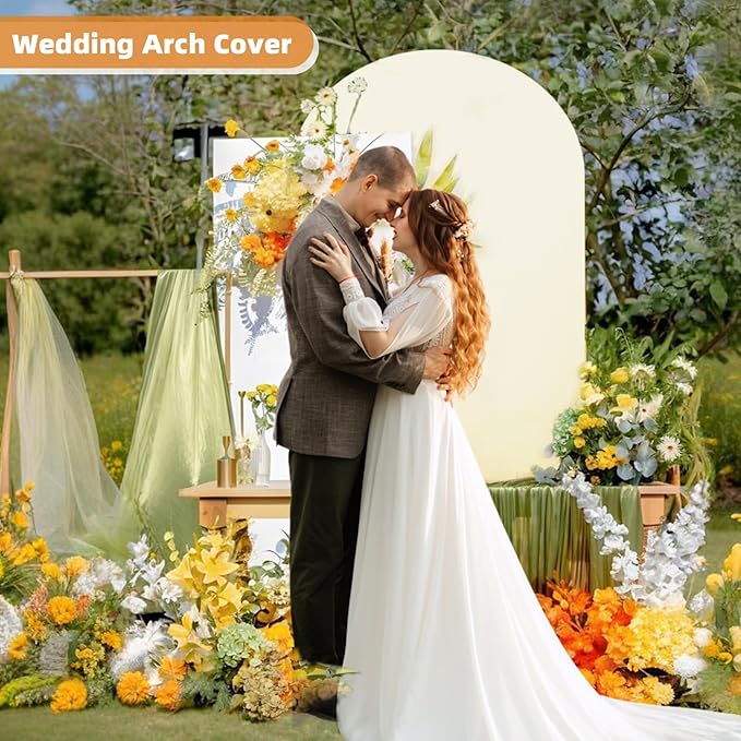 HEMMOTOP 7.2 ft Light Beige Arch Backdrop Cover, Ivory Spandex Arch Covers - Image 3