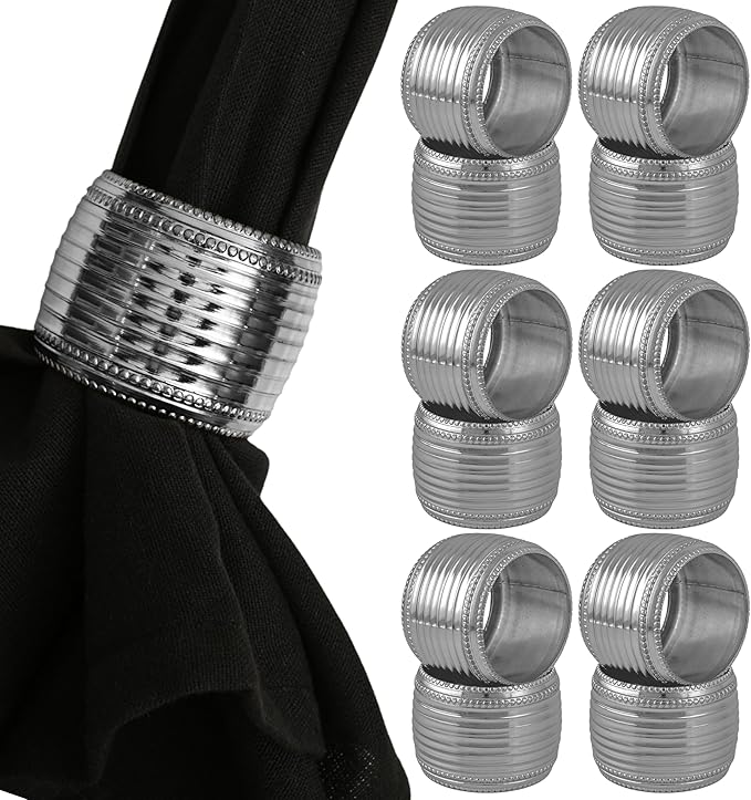Silver Napkin Rings Set of 12, Beaded Napkin Rings - Image 7