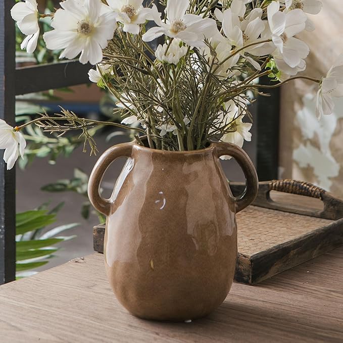 Brown Ceramic Vase with 2 Handles by Sowlvenco