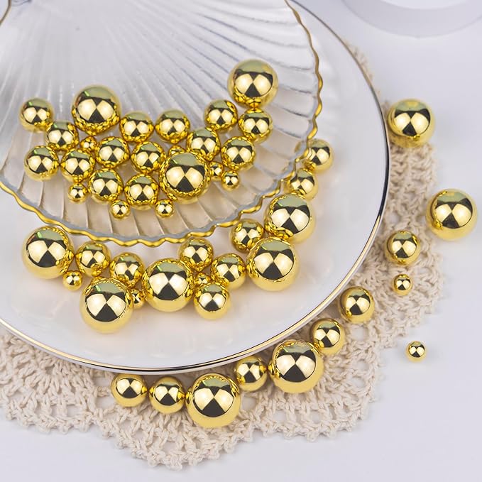 300Pcs Brightgold Polished No Hole Faux Pearl Beads - Image 5