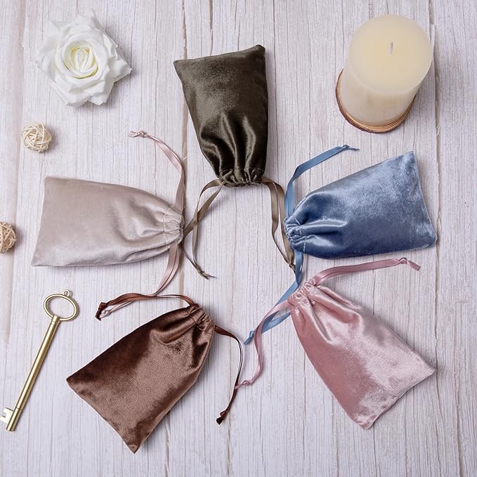 QIANF 12pcs Light Champagne Velvet Drawstring Bags 3x4 inches Glossy Small - Image 6