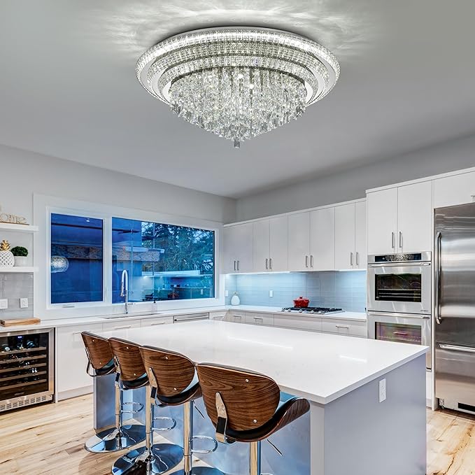 40 inch Crystal Silver Ceiling-Light Flush Mount - Image 6