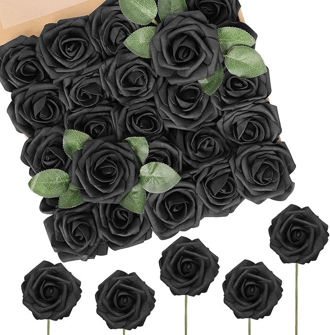 N&T NIETING Artificial Flowers Black Rose 50pcs Real Touch Flowers Perfect by NTNIETING