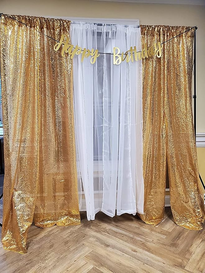 Gold Sequin Backdrop Curtains 2 Panels 4FTx8FT Glitter Gold Photo Backdrop - Image 4