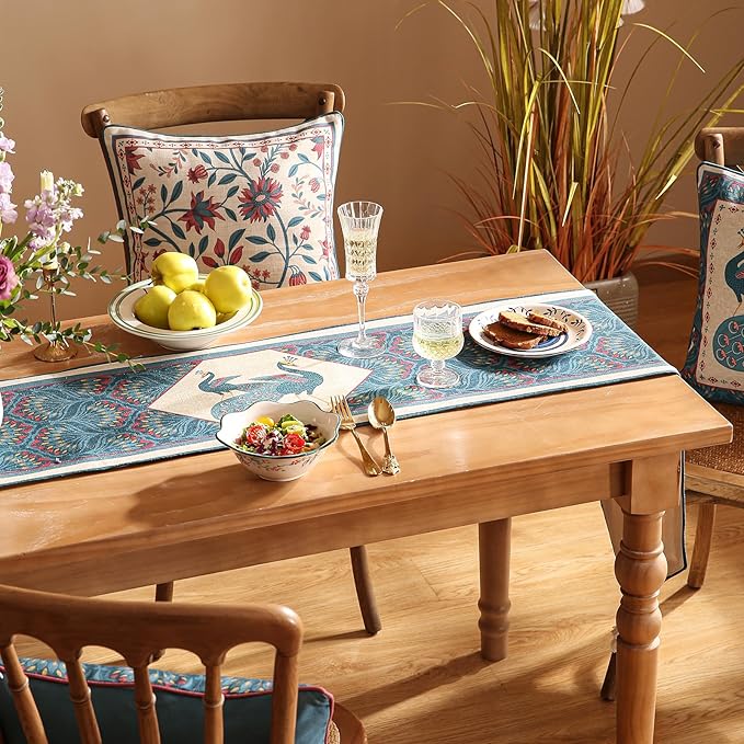 Vintage Blue Peacock Table Runner - Image 8