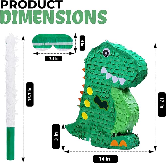 Dinosaur Pinata Bundle with a Blindfold and Bat, Animal Theme Parties, - Image 2