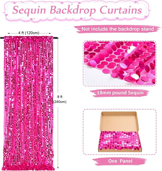 Big Payette Sequin Backdrop 4ftx8ft Hot Pink Sparkly Glitter Curtains - Image 5