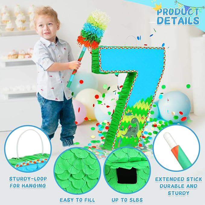 Number 7 Pinata for Birthday Party Decorations, Jungle Dinosaur Piñata Games Toy - Image 5