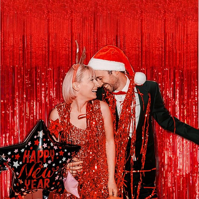 5 Pack Red Streamers Party Backdrop Christmas Decorations Foil Fringe Backdrop - Image 5