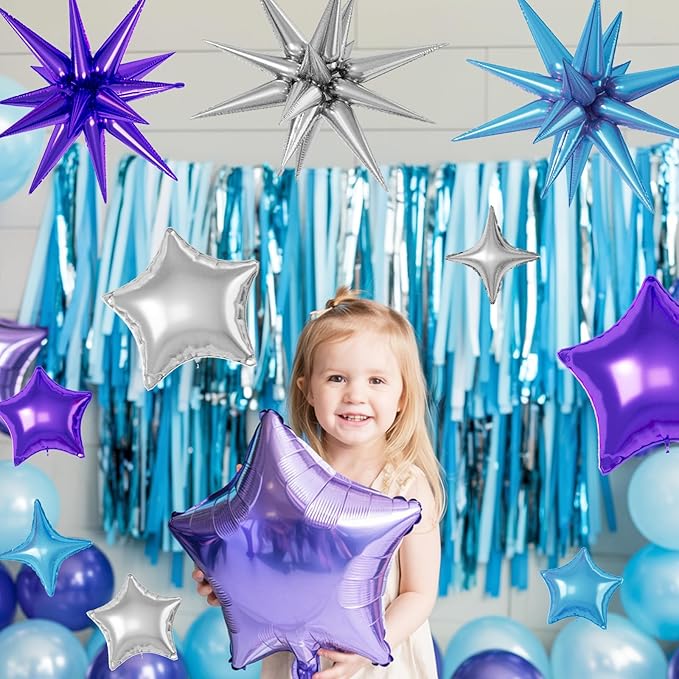 16 Pcs Blue Purple Silver Star Balloons, 22/18/10 Inch Foil Balloons, - Image 6