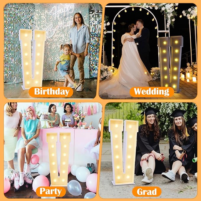 4ft Marquee for Letters V, Large Light up Letters, Letter Balloons, Wedding - Image 3