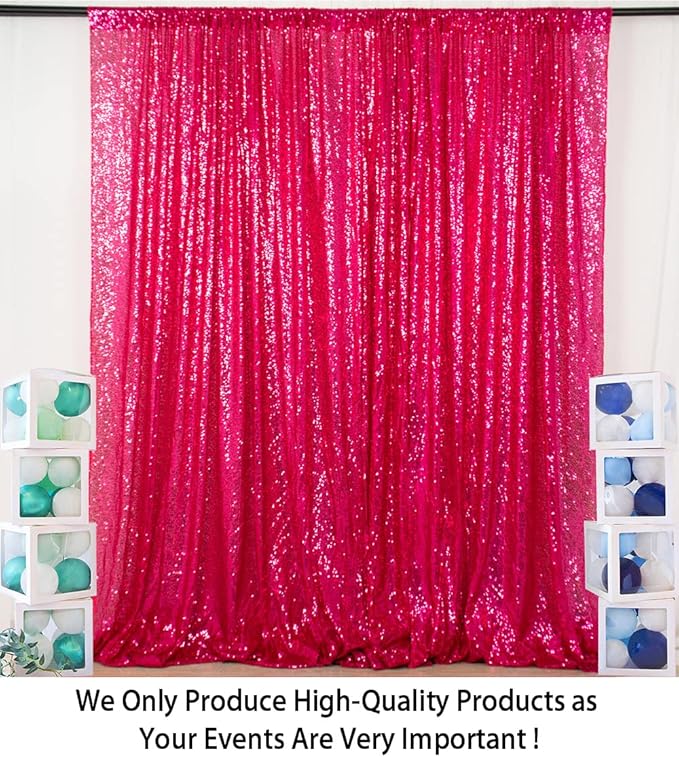 ShinyBeauty Fuchsia Sequin Backdrop Curtains 2 Panels Sequin Bakdrop 4X8Ft - Image 2