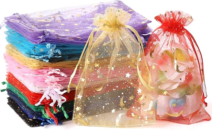 100PCS Moon Star Organza Bags, 4x6" Wedding Favors Bags by Hopttreely