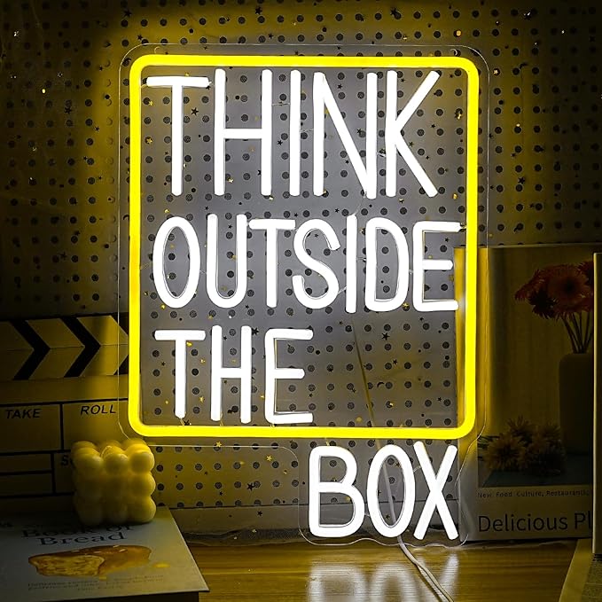 Think Outside The Box Neon Sign Dimmable White Words Neon Light by LIUOZHTEALEDNEONSIGN