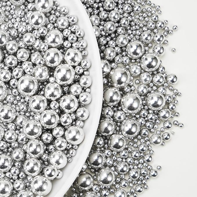 Silver Pearl Sugar Sprinkles for Cake Decorating, 150g/5.29oz Mix Size by Joyvitas