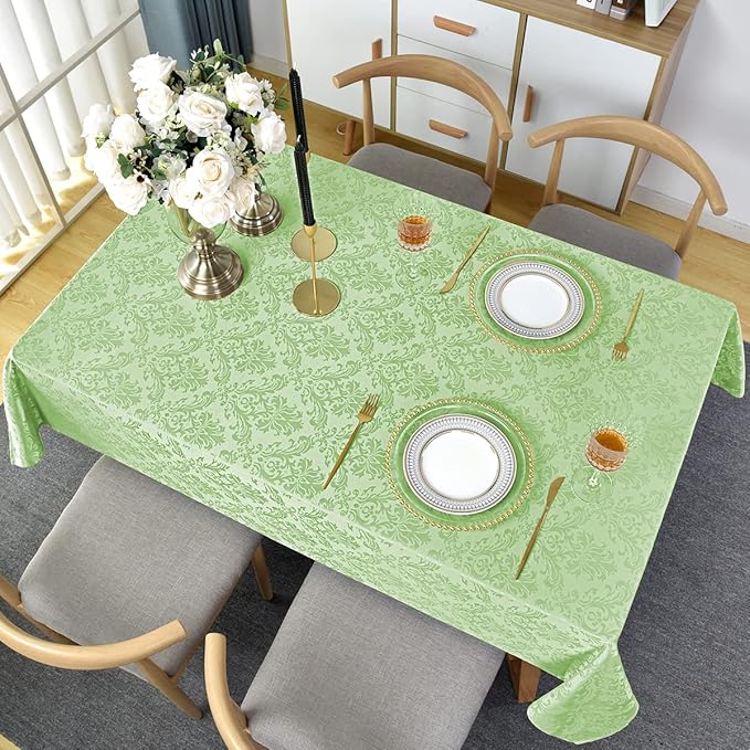 SASTYBALE Jacquard Damask Tablecloth Rectangle 52 x 70 Inch Light Green - Image 7
