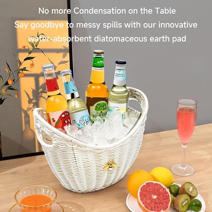 Lexenic Ice Bucket with Handle Hole, Woven and Acrylic Double Layer Basket - Image 4