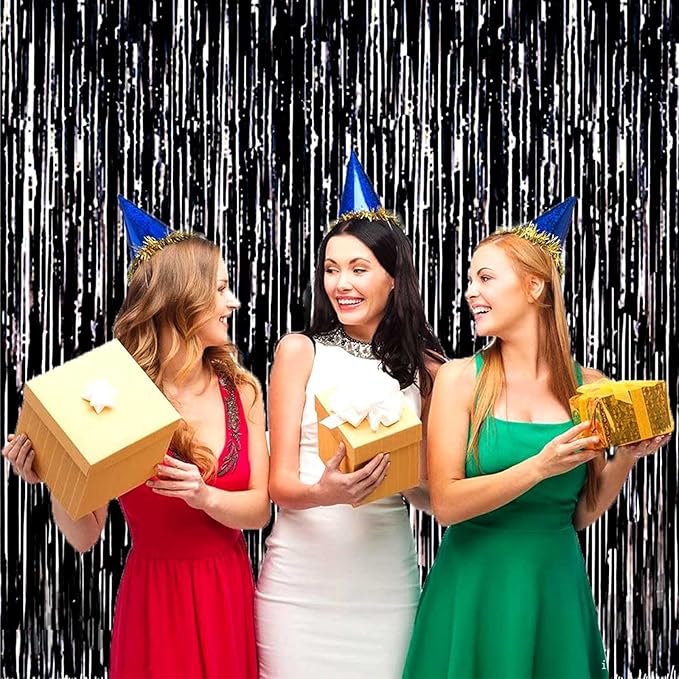 4 Pack Black Foil Fringe Curtain Backdrop, 3.28Ft x 8.2Ft Metallic Tinsel - Image 7