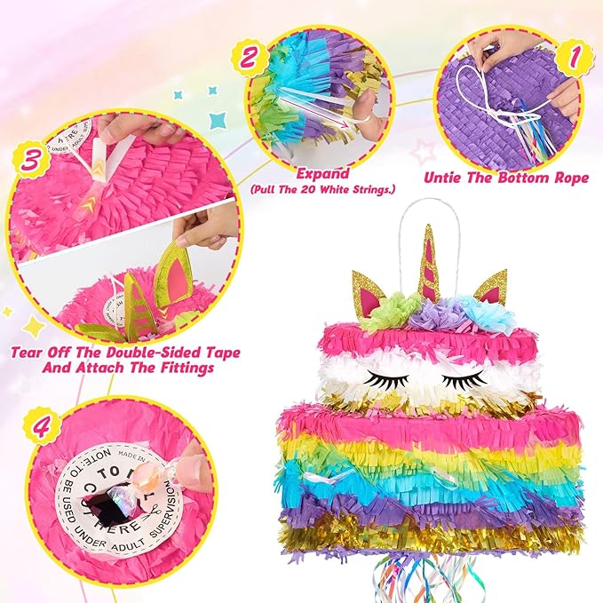 WERNNSAI Unicorn Cake Piñata Foldable - Image 4